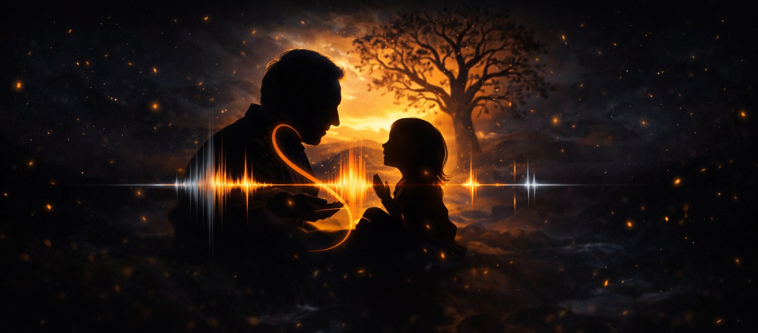 Father and daughter with sound wave
